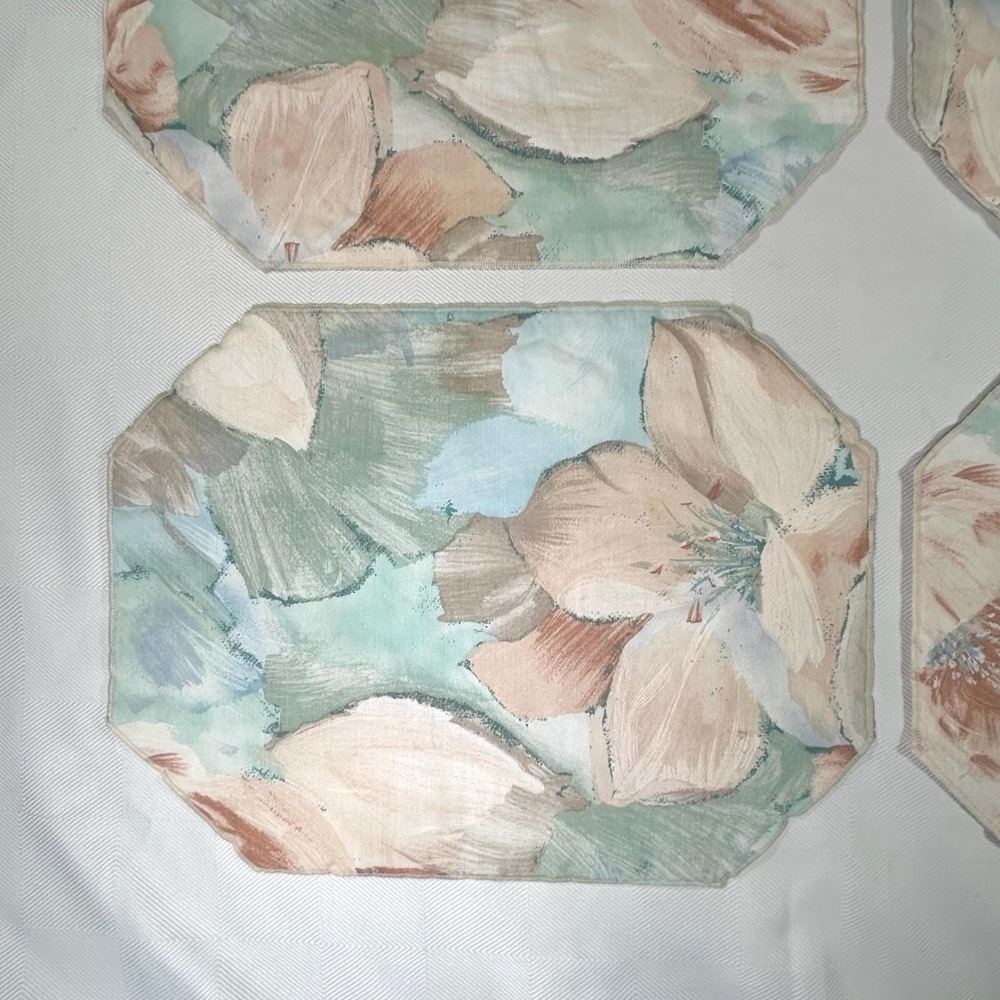 Set of 4 VTG Abstract Pastel Floral Cloth Placemats 80s Golden Girls/Granny Core - Picture 4 of 8